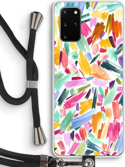 Hoesje met koord geschikt voor Samsung Galaxy S20 Plus hoesje met Koord - Watercolor Brushstrokes - Telefoonhoesje met Zwart Koord - Bescherming aan alle Kanten en Over de Schermrand