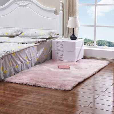 Qelus Roze Imitatie Schapevacht Wasbaar Vloerkleed - 6cm Lang Haar - 40x60cm - Binnen Tapijt voor Slaapkamer Woonkamer