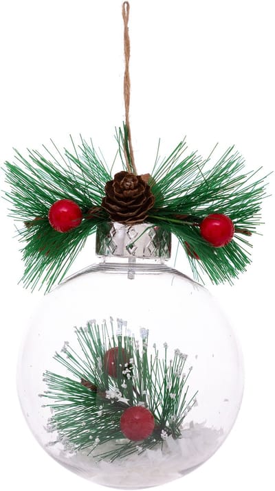 JJA - Natuurlijke kerstbal met sneeuw en dennenboom 8 cm, willekeurig model met dennenappel