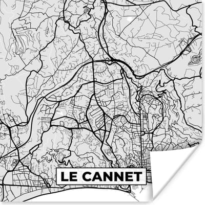 Poster Frankrijk – Plattegrond – Kaart – Le Cannet – Stadskaart - 100x100 cm XXL