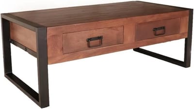 Industriële Salontafel met 2 Lades - 120cm Massief Mangohout