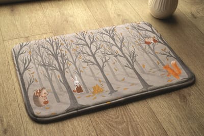 Coloray Vloerkleed voor Kinderkamer - Grijs Laagpolig Tapijt - Dieren In Het Bos Vloerkleed Voor Kinderen - Oranje Accenten Tapijt Voor Kinderkamer - Polyester Vloerkleed - 75x45 cm