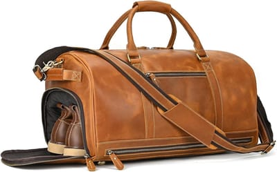 Leren Weekendtas voor Mannen, Vintage Reisbagage voor Handbagage, Echt Koeienhuid, Retro Sporttas voor Reizen en Weekenduitstapjes
