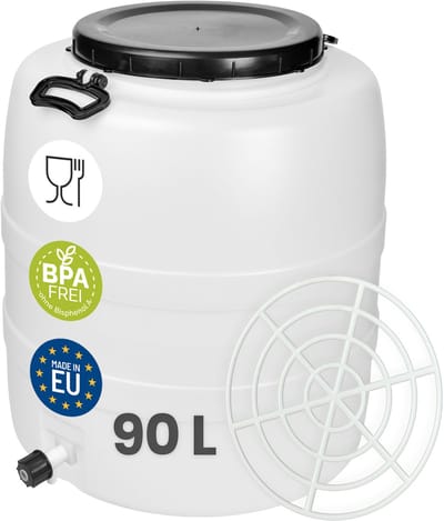 Garronda 90L met Kraan en Persring - Vat met wijde hals - Kuilvoer in vat – Bagagetrommel – Gistingsvat – Gistingscontainer – Voerton