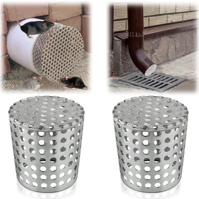 2-delig afvoerfilters - Afdekkapje voor ontluchtingspijp - Afvoerzeef voor pijpuitlaat - Poreus afvoerfilter - Blokkeert muizen, vuil, bladeren en vogels - Geschikt voor vloerafvoeren, ontluchtingspijpen en riolering (5*6 cm - zilver)
