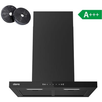 Ciarra 60 cm Ultra-Slim 40 mm paneel zwarte glazen afzuigkap, wandmontage, gebaren- en touchbediening, 650 m³/h, A+++ energieklasse, afvoer- en