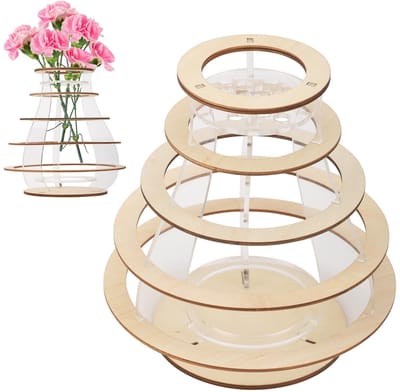 MTTproducts- Houten Puzzel - Bloemenvaas van Lindehout - Bloemenvazen voor Rozen/Zonnebloemen - Decoratieve Vaas - 19,8x19cm - Stevig en Duurzaam