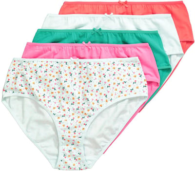 Ulla Popken - Dames - Midi-slips set van 5 bloemen / effen - Pastel turkoois - Maat 50+