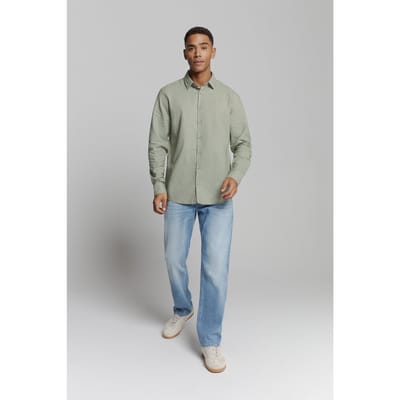 No Excess Shirt Solid With Linen Light Army Maat: XL | Casual Overhemden Outlet | Heren | Groen