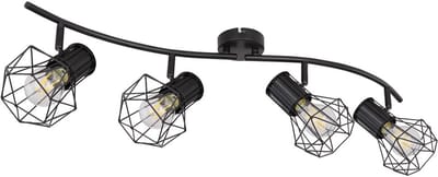 Spotlight strip zwenkbare plafondlamp zwart 4 vlammen, 4x E27 stopcontacten, LxBxH 80x22,5x19 cm