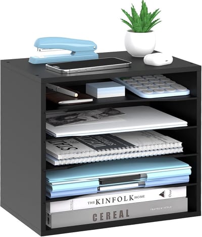 SHARKWOODS Bureau-organizer van hout met 5 niveaus, postsorteerder, papieropslag, houten archiefhouder met verstelbare planken voor kantoor
