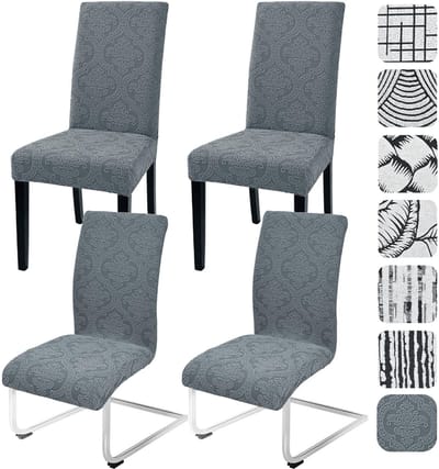 Stretch stoelhoezen, set van 4, jacquard stoelhoes voor kantelstoelen, universele eetkamerstoelen, overtrek, wasbaar, afneembaar, voor keuken, banket, bruiloft, feest (bloemen, 4 stuks)