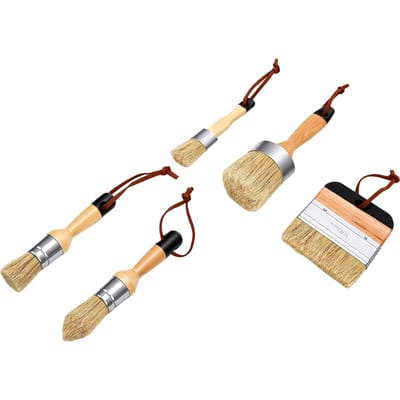 Ensemble de 5 Pinceaux Peinture Cire à la Craie Manche en Bois pour Meubles Murs Plafond Peinture Artisanale