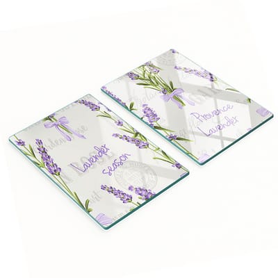 Decoratieve glazen snijplanken voor in de keuken met lavendelmotief, 2x40x52 cm
