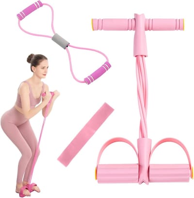 Buikspier Trainer - Fitness Banden - Thuis Training - 6 Elastische Tubes - Compact Ontwerp - Roze