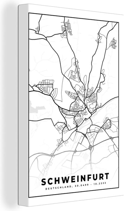 Canvas Schilderij Kaart - Schweinfurt - Plattegrond - Stadskaart - 20x30 cm - Wanddecoratie