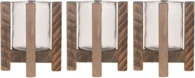 3x Houten theelichthouders/waxinelichthouders op standaard 21 cm - Kaarsenhouders/lantaarns - Sfeer lichtjes