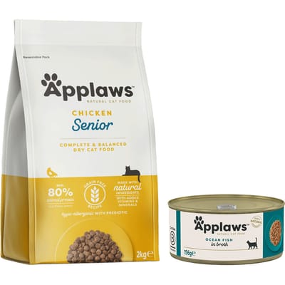 2kg Senior Kip + 6x156g Zeevis Applaws Droog- en Natvoer Kattenvoer