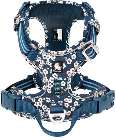 Truelove - Hondentuigje - Hondenharnas - Blauw/Wit Bloemenpatroon - Reflecterend - Anti-Trek - Kleine Honden - Collectie 2025 - Blauw - XS
