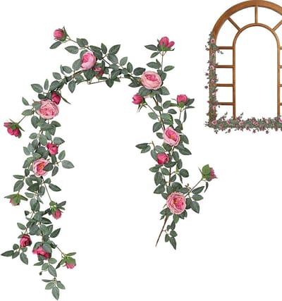 Roze Bloemenslinger Kunstbloemen - Rozenrank Nepbloemen - Decoratie Huis - Realistisch Uiterlijk - 18 meter - Roze