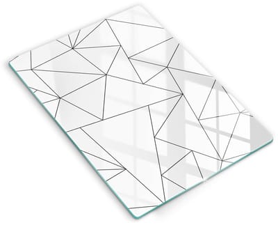Wallfluent Spatscherm Keuken - Wit Fornuis Achterwand Glas - 40x52 cm - Witte Driehoeken Spatscherm Glas - Abstractie Rechthoekig Spatscherm Keuken