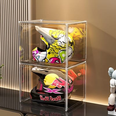 XL Transparante Stapelbare Opbergdozen met Magnetische Sluiting, Stofdichte Opberging voor Helmen, Figuren, Boeken, Cosmetica, Schoenen en Handtassen - Perfecte Displaycase voor Verzamelobjecten en Organisatie