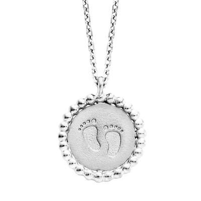 Julie Julsen Anhänger mit Kette 925 Silber rhodiniert mit Baby Fußabdruck