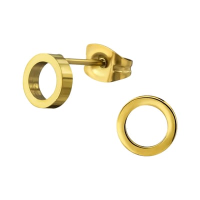 Aramat Jewels | Oorbellen | RVS Cirkel Oorbellen Goudkleur Open 10mm - Minimalistische Oorstekers | | | |6mm | Staal | Kinderen, Volwassenen | Verkleurd niet