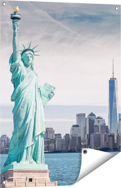 Gards Tuinposter Vrijheidsbeeld in New York - 60x80 cm - Tuindoek - Tuindecoratie - Wanddecoratie buiten - Tuinschilderij