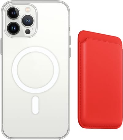 Stravo Clear Hoesje met magnetic Wallet Card Holder - Geschikt voor iPhone 12 Pro Max - Beschermhoes met magnetische leren kaarthouder wallet – Ondersteunt draadloos opladen - Rood
