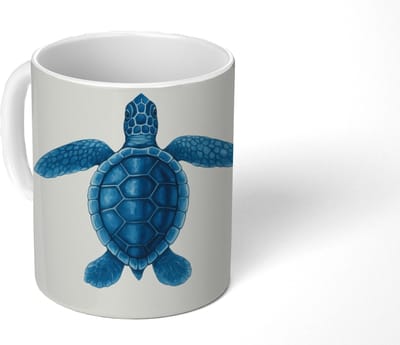 Mok - Koffiemok - Schildpad - Blauw - Schild - Mokken - 350 ML - Beker - Koffiemokken - Theemok
