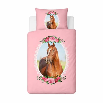 Bedsupplies Cute Horse Dekbedovertrek - 140x200/220 cm - Eenpersoons - Paarden Print - Inclusief Kussensloop 60x70 cm