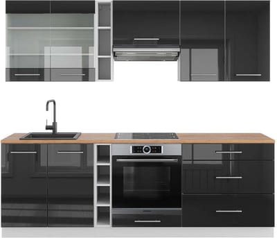 Vicco Fame-Line Complete keukeneenheid – 235 cm, WB Eik Antraciet hoogglans/wit