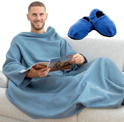 Pack Verwarde slippers, op te warmen in de magnetron en Enkele Mouwdeken met Centrale Zak InnovaGoods