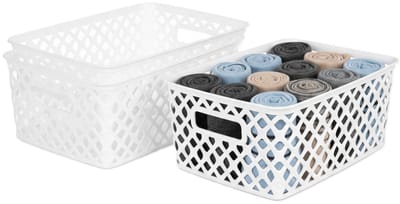 Storage Solutions Kast Opbergmand - 3x - van kunststof - wit - 19 x 25 x 10 cm - 4 liter - organizer box