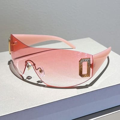 Klassieke Y2K Trendy Monoblock Randloze Zonnebril Bril Dames Voor Heren Luxe Designer Stijl Stijl Punk Zon Zonnebril Sport Goggle Tinten UV400 beige