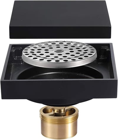 Afvoerputdeksel Vierkant - Messing Afvoer - Badkamer Ventilatie - Anti-geur Mechanisme - 4 Inch - Zwart