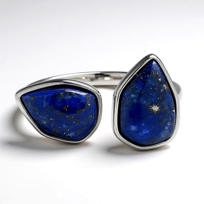Cavill - Elegante Zilveren Ring - 925 Sterling Rhodium - Afghaans Lapis Lazuli 3,95 ct - Blauwe Cabochon Edelsteen 11x7 mm