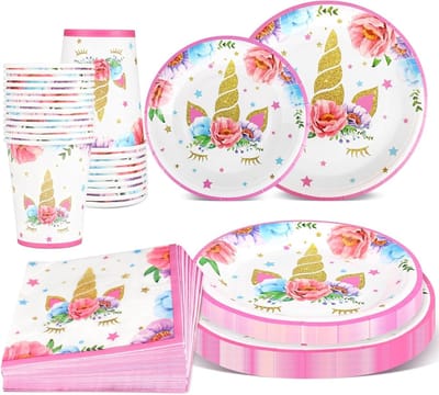 Unicorn Feestservies Set - 120-delige Papieren Borden, Bekers en Servetten voor 30 Gasten, Disposables voor Meisjesverjaardag en Feestdecoratie