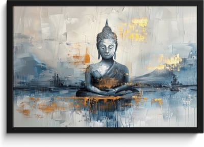 Poster in lijst - Fotolijst 60x40 cm - Posters - Buddha - Goud - Abstract - Modern - Posterlijst zwart - Decoratie - Wanddecoratie woonkamer - Muurdecoratie slaapkamer