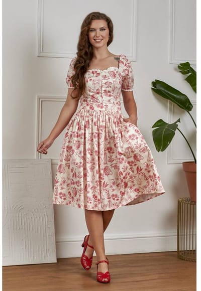 Banned - Rosie Floral Tea Swing Rok - S - Creme