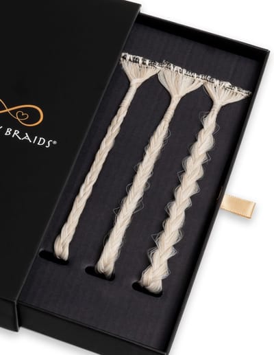 Infinity Braids - Braidies - Set van 3 Clip-in Vlechtjes - Lizzy, Jolie & Viènne Stijl - Haarklem - Haarclip - Haarclip Dames - Haarklemmen - Infinity Braidies Mini Ashy Ribbon
