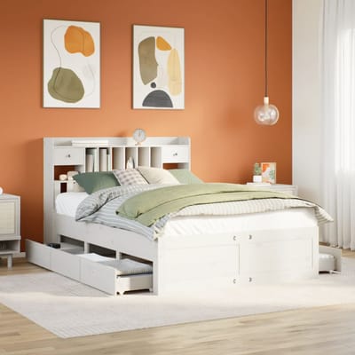 vidaXL - Bed - met - boekenkast - zonder - matras - grenenhout - wit - 140x190 - cm