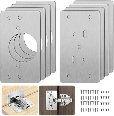 Scharnierplaatreparatie - Scharnierverstevigingsplaat - 8 Stuks Set - RVS (Staal) - Groot Formaat 90x47mm - Incl. Schroeven - Voor Keukenkast & Kledingkast
