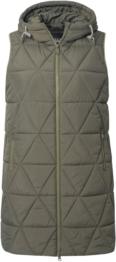 Ulla Popken - Dames - HYPRAR lange doorgestikte bodywarmer waterafstotend - Olijfgrijs - Maat 42+