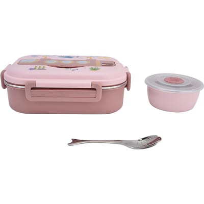 Boîte à Lunch Acier Inoxydable Scellée et Isolée Boîte à Lunch Étanche Boîte à Lunch Dessin Animé pour Enfants rose
