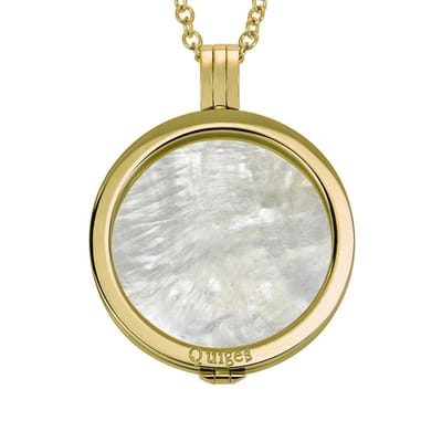 Quiges - Munthouder met Ketting en Munt 33mm Schelp Beige - RVS Goudkleurig - ERHS243