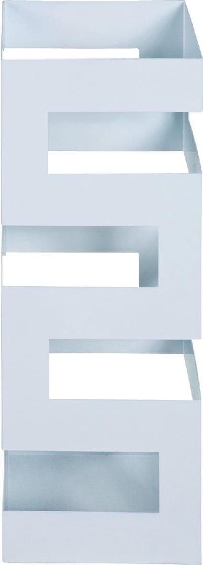 Paraplubak – Wit metaal met kunststof lekbak – Moderne standaard – 48 cm hoog, 16 cm breed, 16 cm diep