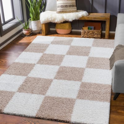 Muratap Milano geblokt hoogpolig vloerkleed modern creme- 60x110 cm