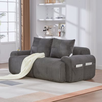 REDOM - Modulaire 2-Zitsbank - Met Bekerhouder En Opbergvak - Modern - Voor Woonkamer - Cordstof - Donkergrijs - 200 X 99 X 80 Cm